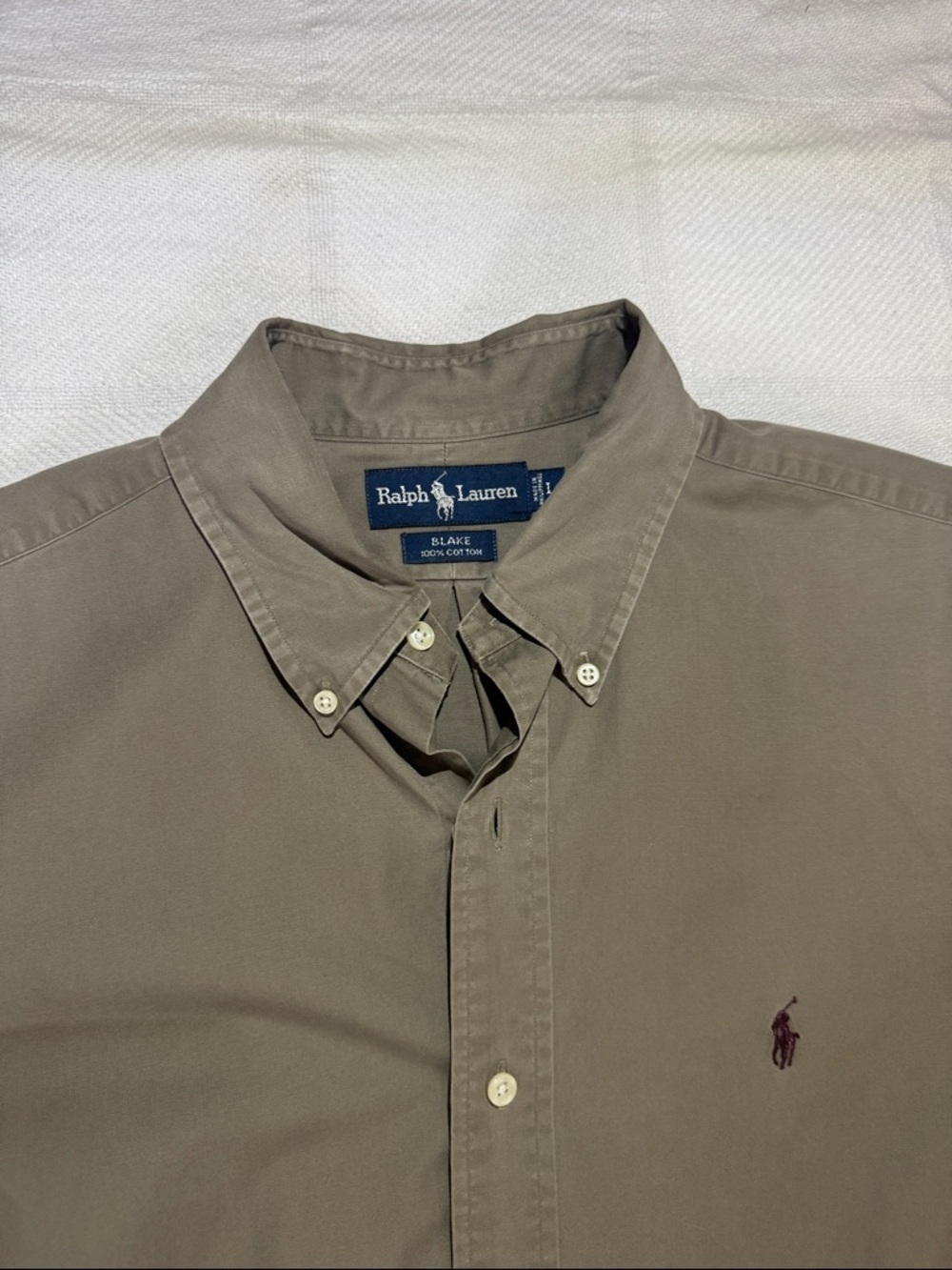 Ralph Lauren Men's, Blake, L,Button-Down Shirt in Olive Green with Burgundy Pony